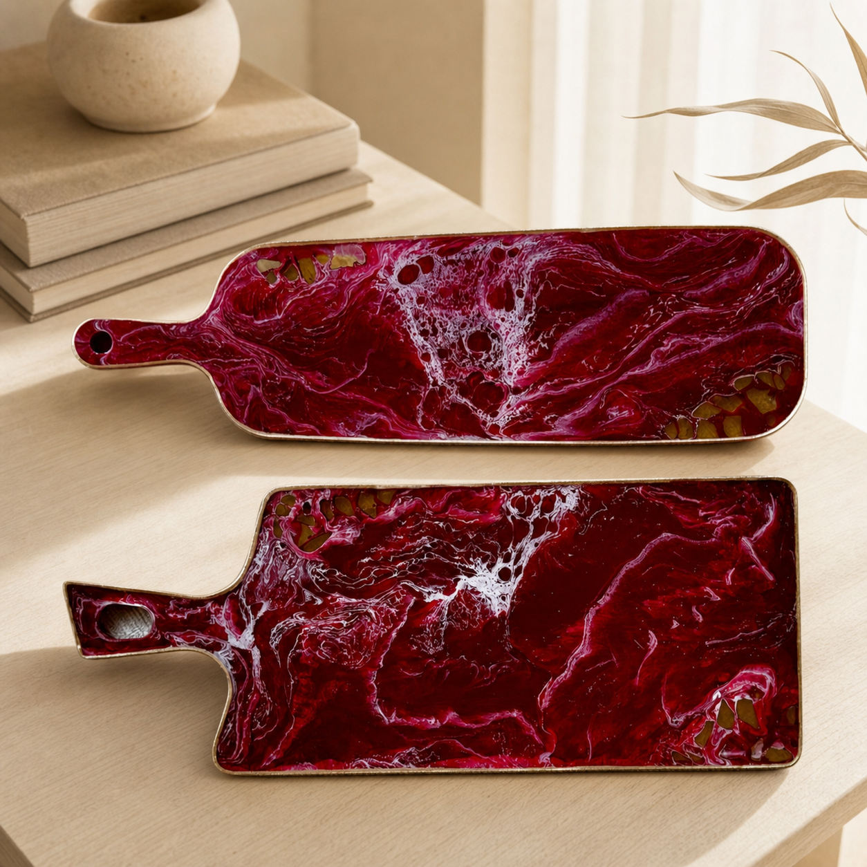 Red Cheese board, 3 sizes handmade epoxy resin geode design