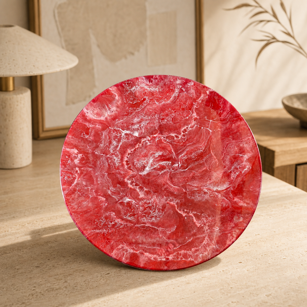 Red Lazy Susan geode design epoxy resin, 5 sizes