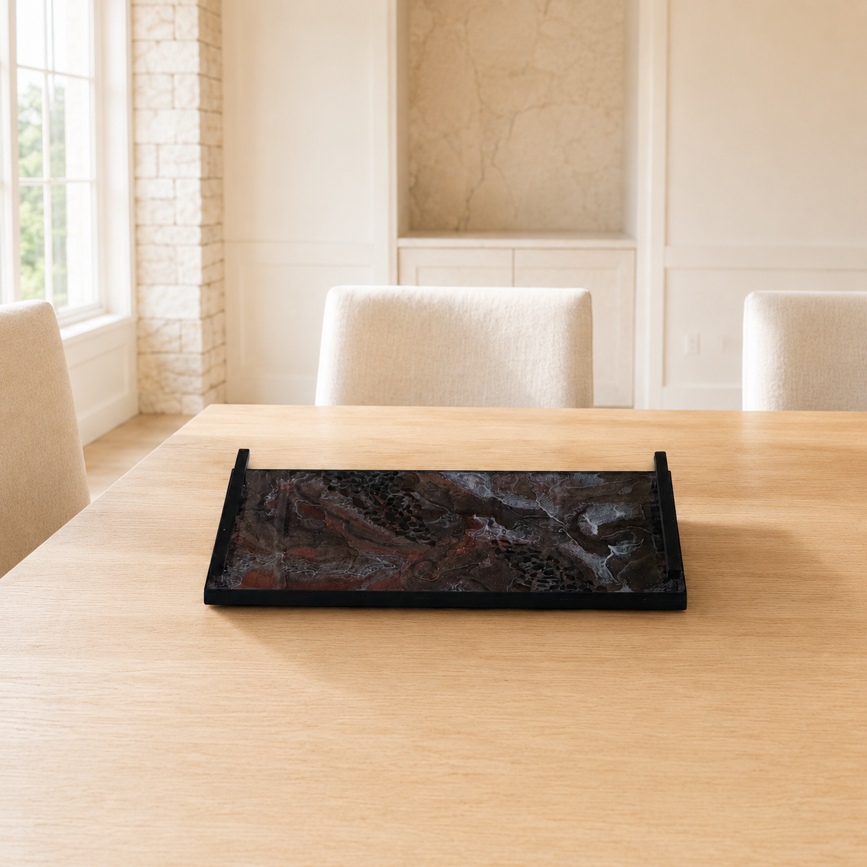 Black, Bronze and Copper large Charcuterie tray 18x9" handmade epoxy resin geode design