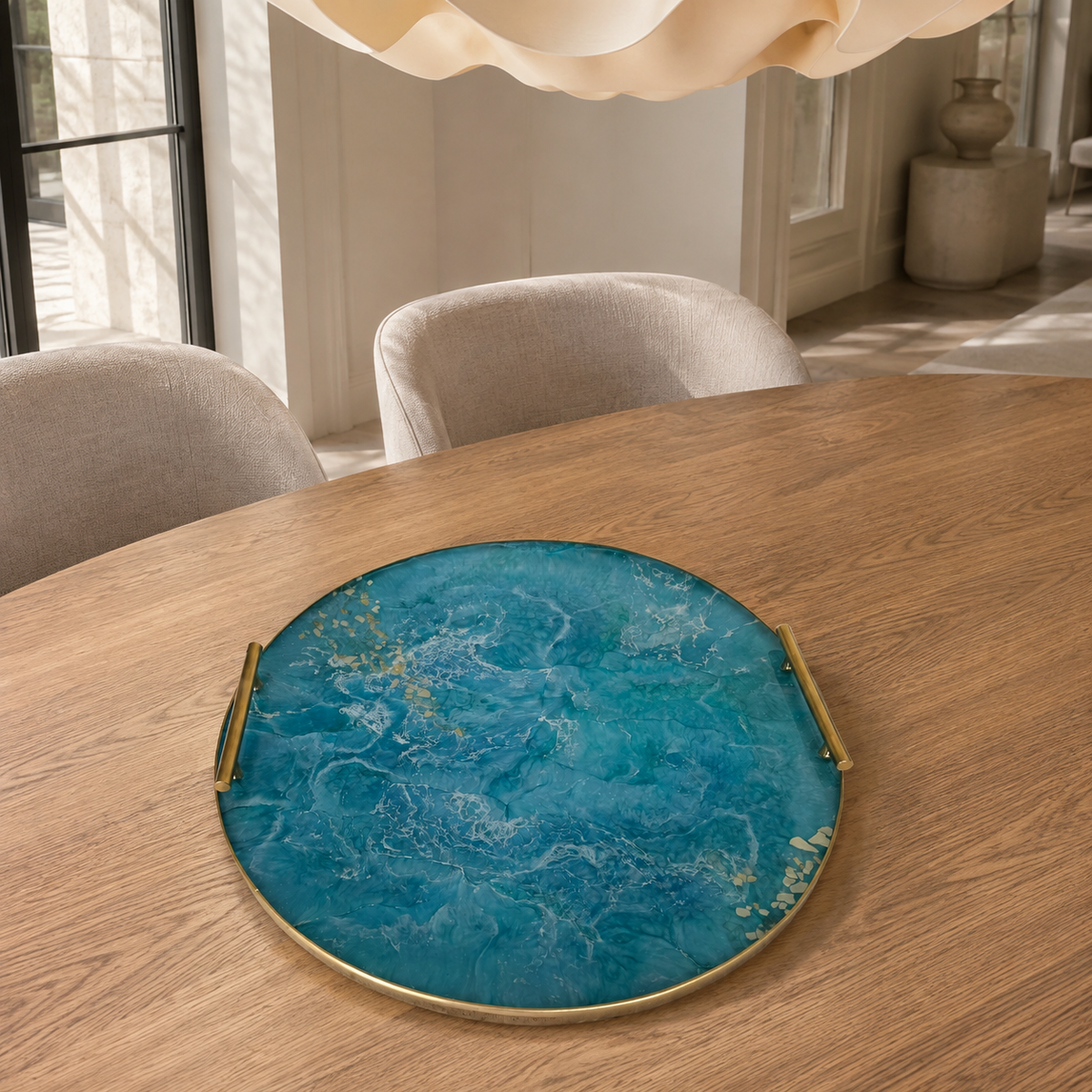 Ocean Colors Ottoman tray handmade epoxy resin geode design