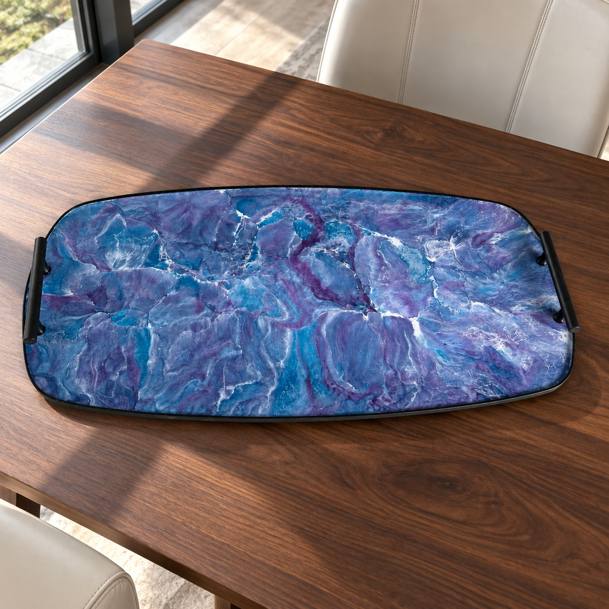 Blue and Purple large Party tray 24x13" handmade epoxy resin geode design