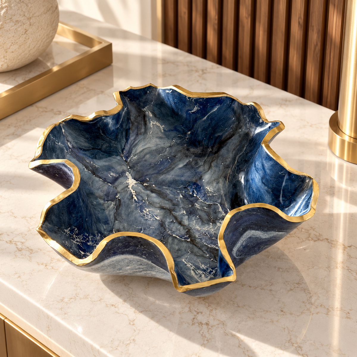 Medium Blue bowl, 11x3" geode design epoxy resin