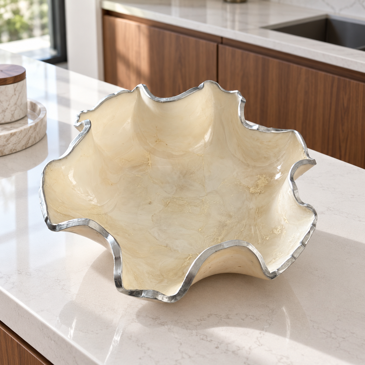 Medium White bowl, 11x3" geode design epoxy resin