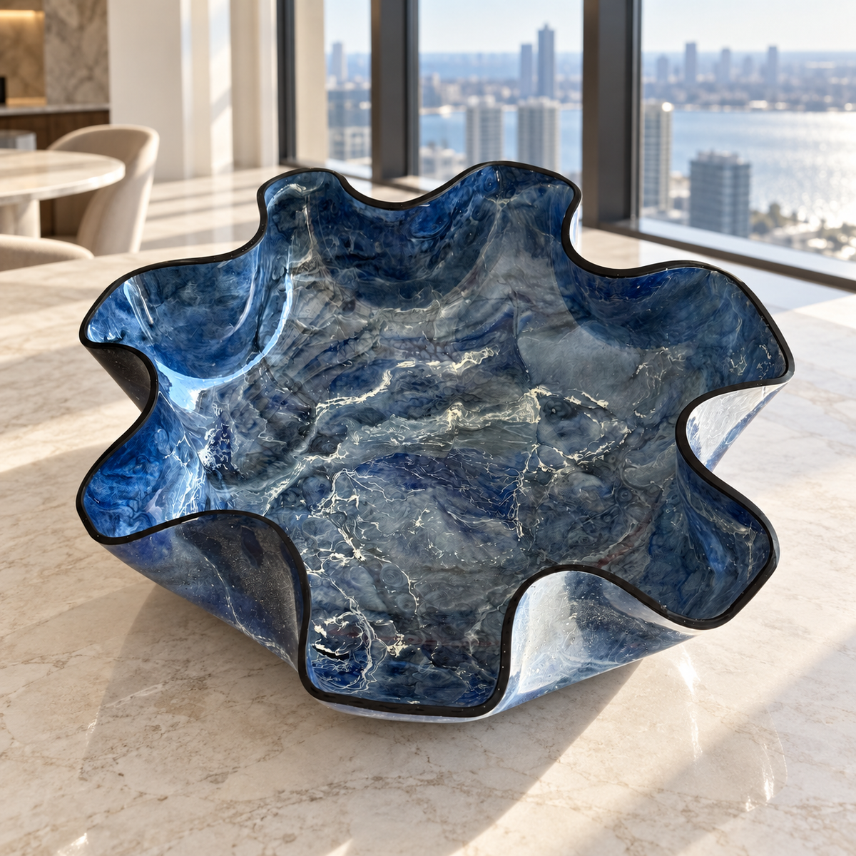 Large Blue bowl, 18x3" geode design epoxy resin