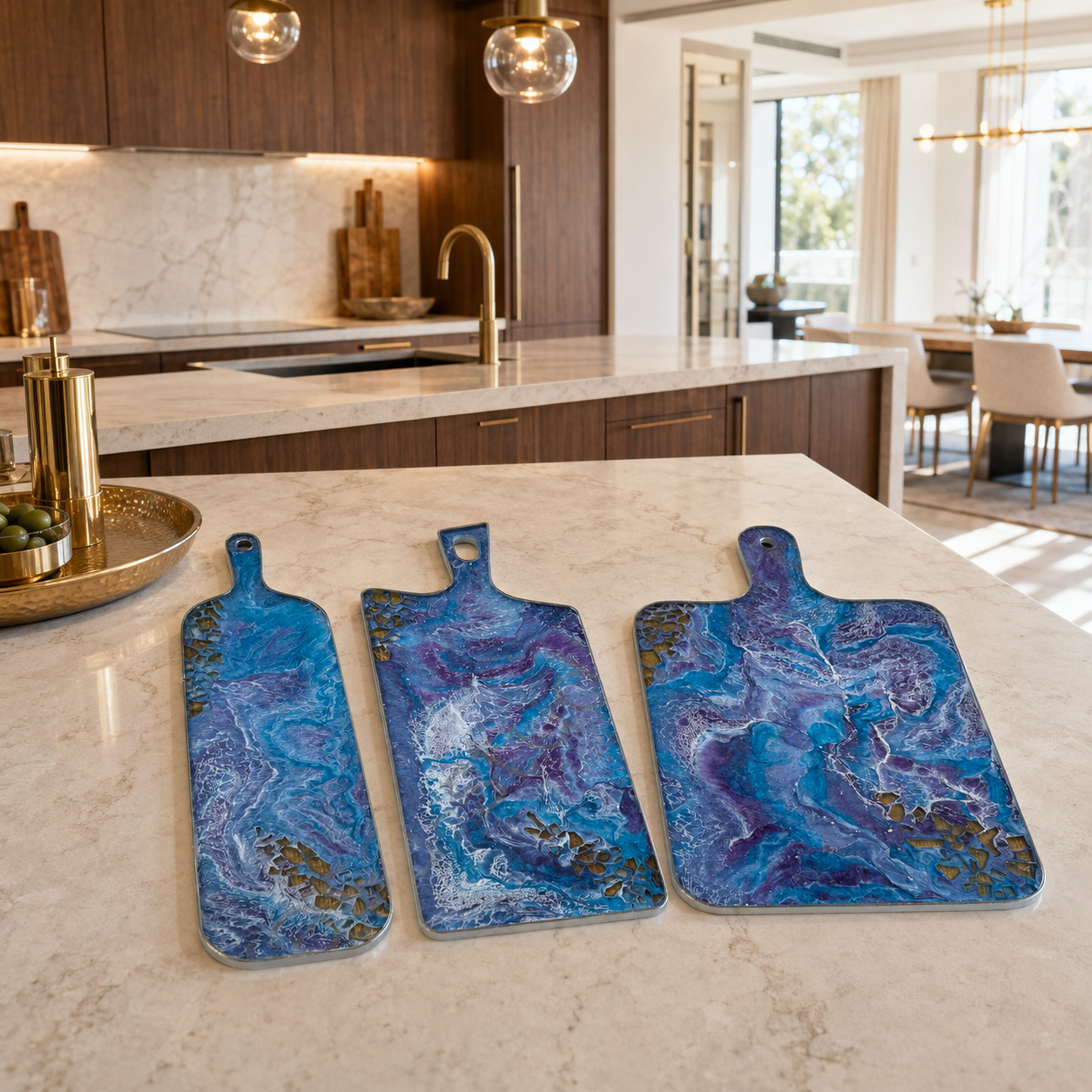 Purple and Blue Cheese board, 3 sizes handmade epoxy resin geode design