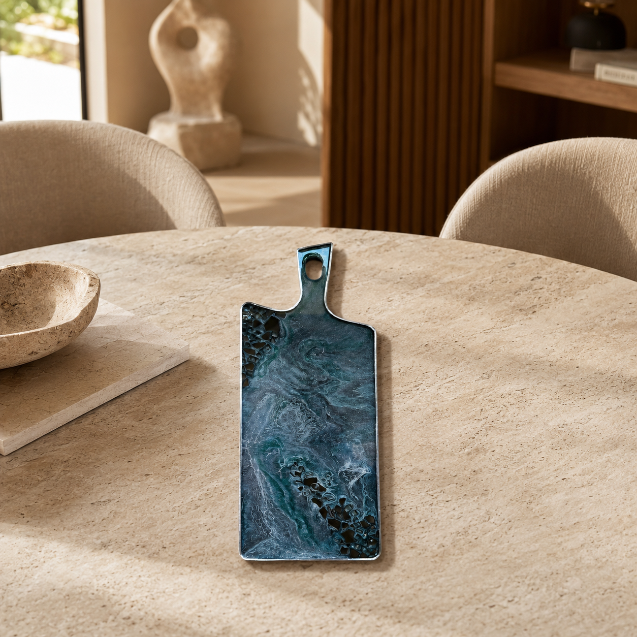 Teal and Silver Cheese board, 3 sizes handmade epoxy resin geode design