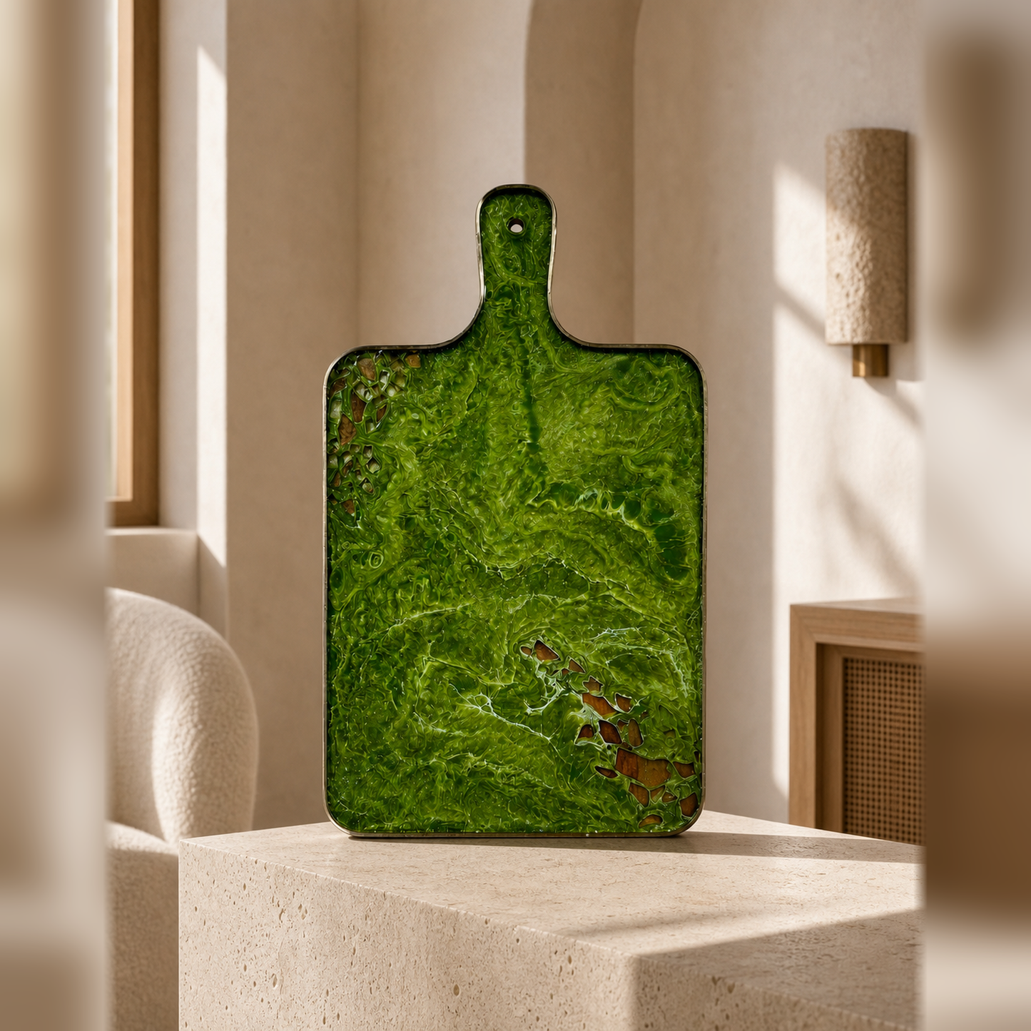 Olive Green Cheese board, 3 sizes handmade epoxy resin geode design