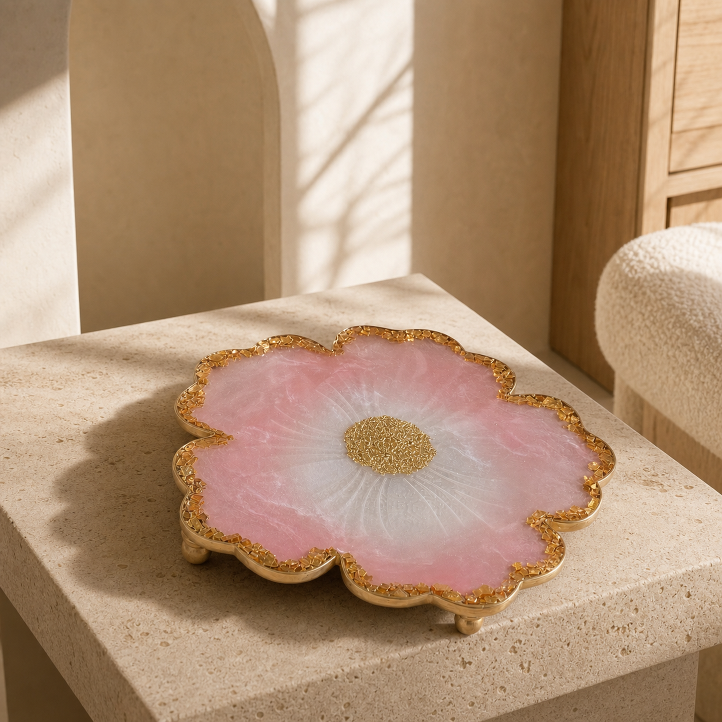 Light Pink Flower tray with matching coasters