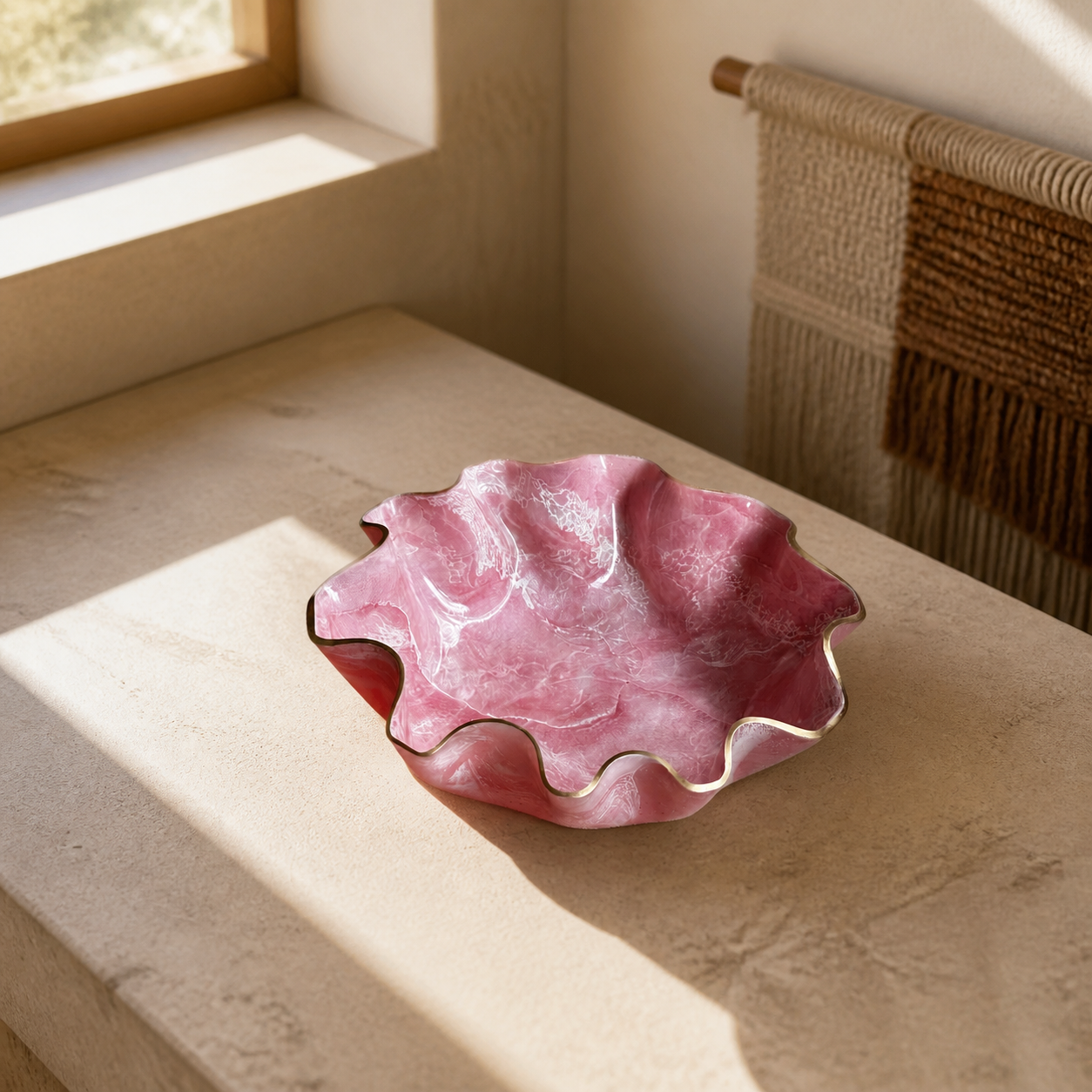 Large light Pink bowl, 18x3" geode design epoxy resin