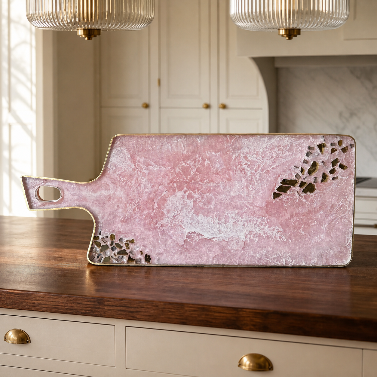 Light Pink Cheese board, 3 sizes handmade epoxy resin geode design