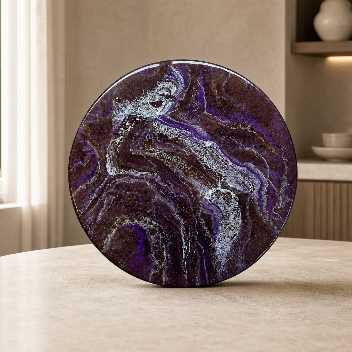 Purple and Brown Lazy Susan geode design epoxy resin, 5 sizes