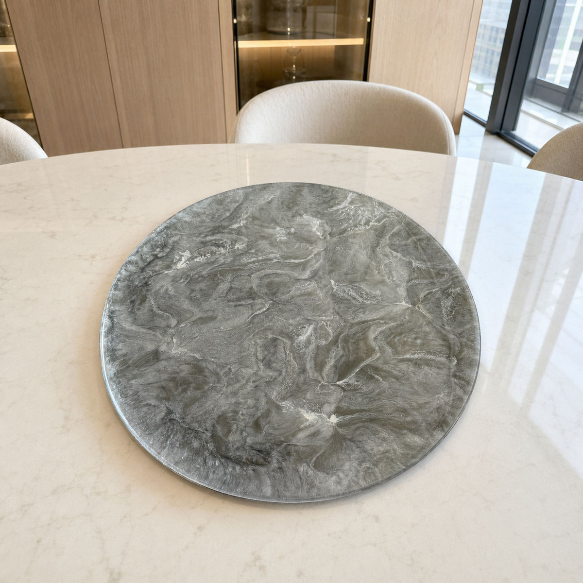 Silver and Grey Lazy Susan geode design epoxy resin, 5 sizes
