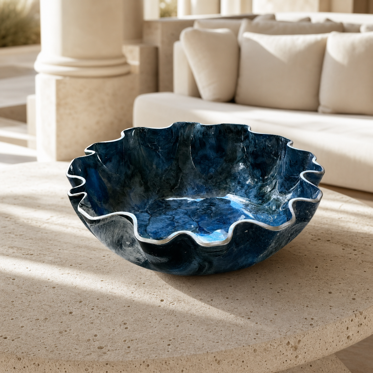 Large Blue bowl, 18x3" geode design epoxy resin