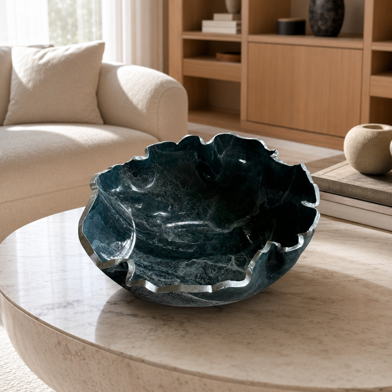 Medium Teal and Silver bowl, 11x3" geode design epoxy resin