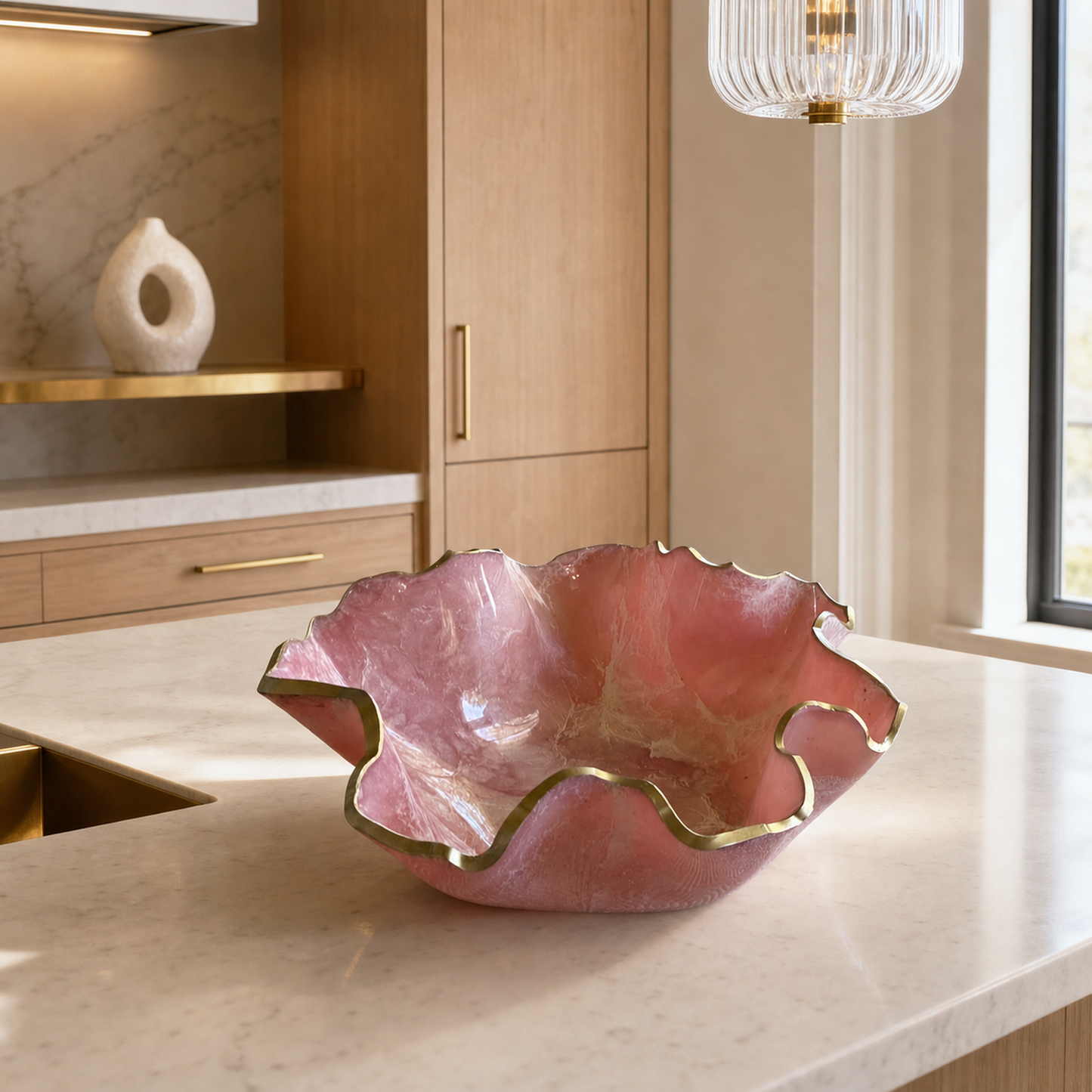 Medium light Pink bowl, 11x3" geode design epoxy resin