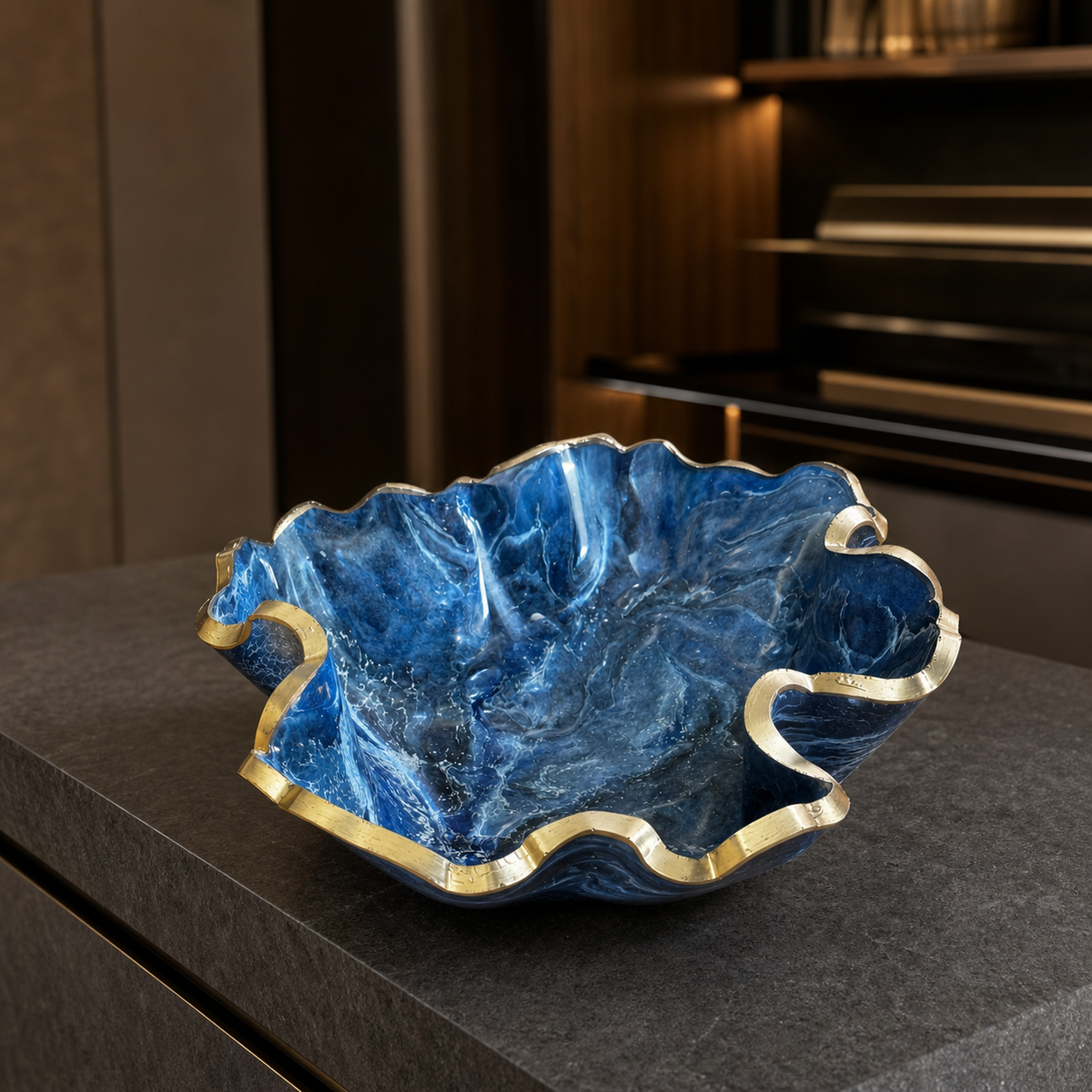 Medium Blue bowl, 11x3" geode design epoxy resin