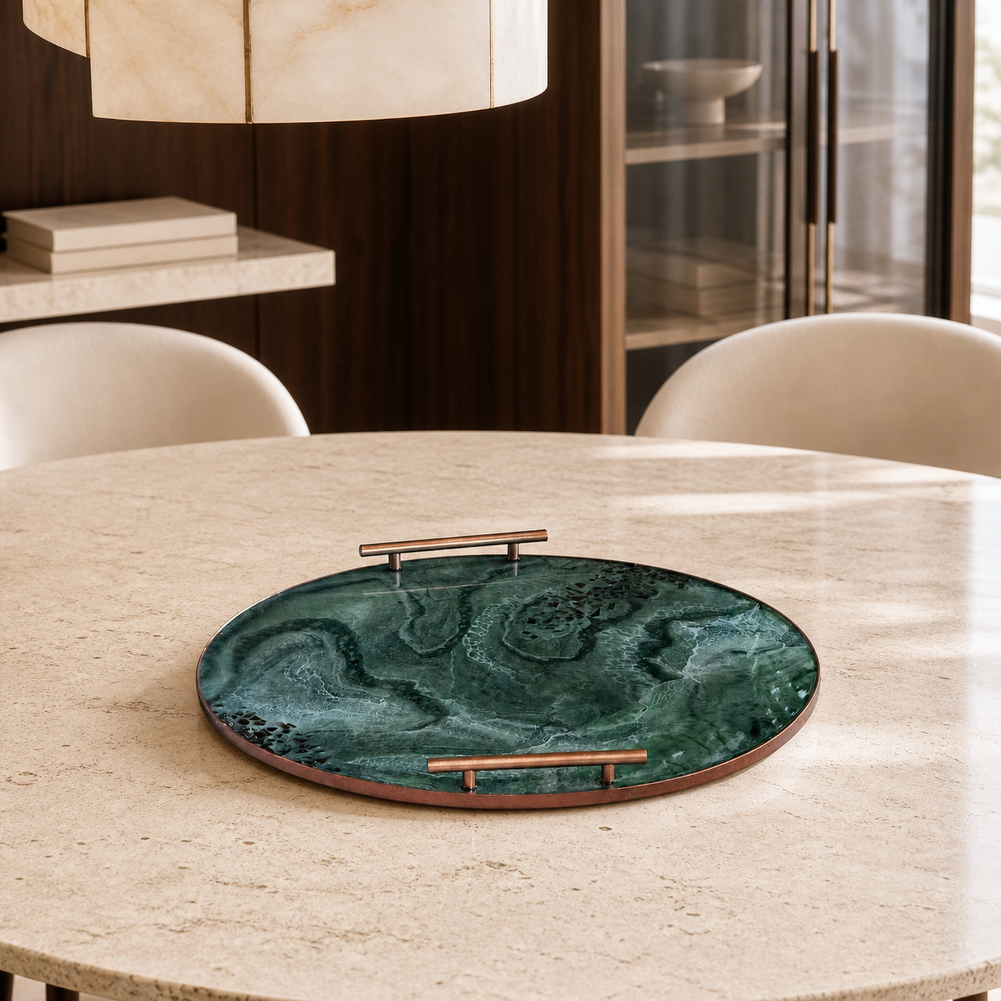 Green Ottoman tray handmade epoxy resin geode design