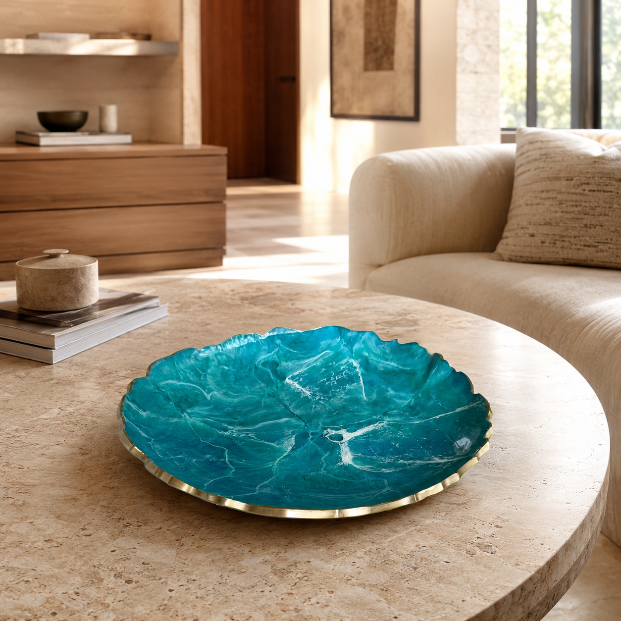 Ocean colors Platter 12" geode design epoxy resin