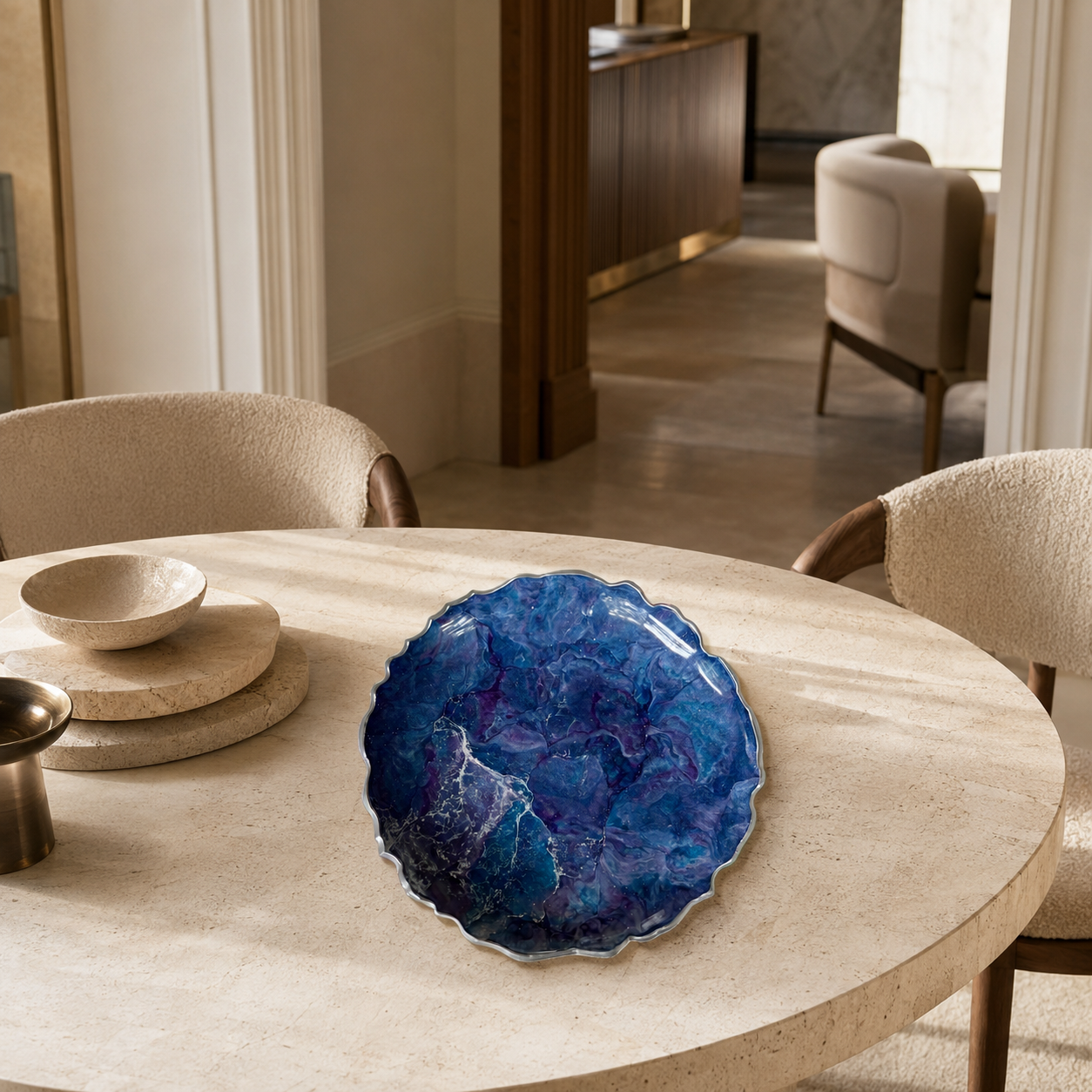 Purple and Blue Platter 12" geode design epoxy resin