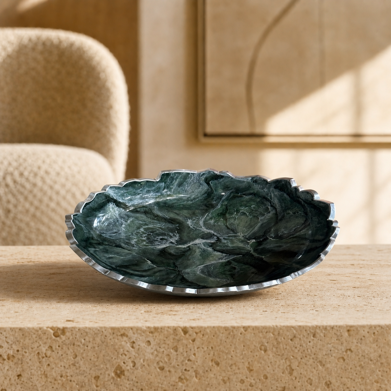 Green Platter 12" geode design epoxy resin