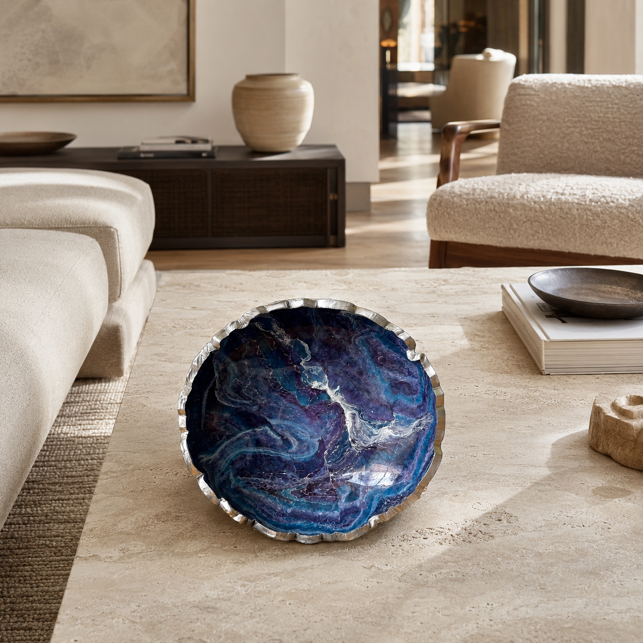 Small Purple and Blue bowl, 8x2" geode design epoxy resin