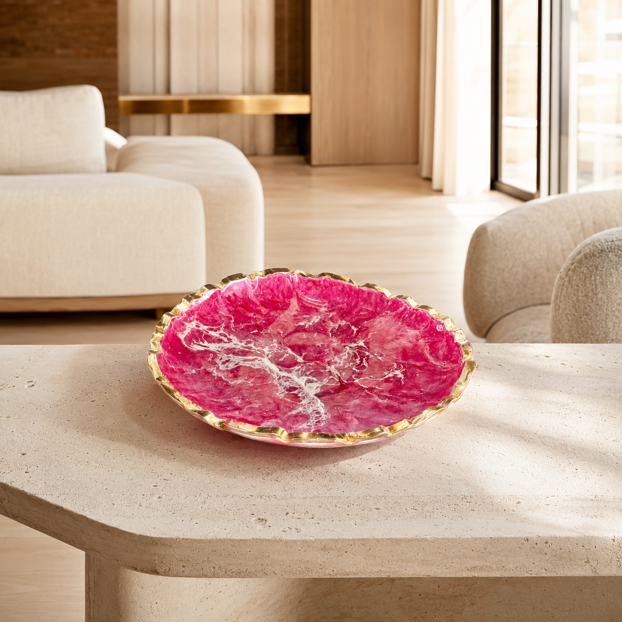 Small Pink bowl, 8x2" geode design epoxy resin
