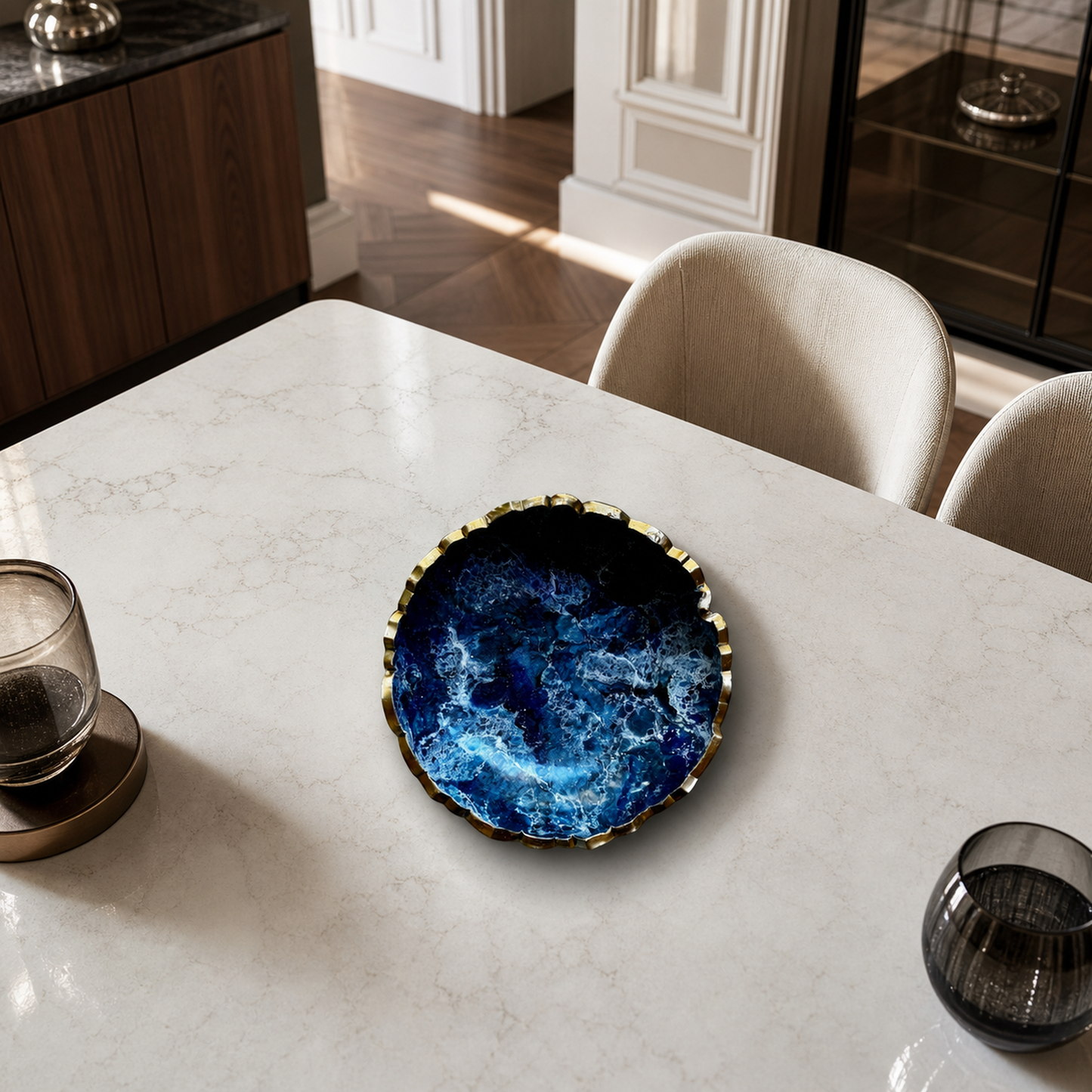 Small Blue bowl, 8x2" geode design epoxy resin