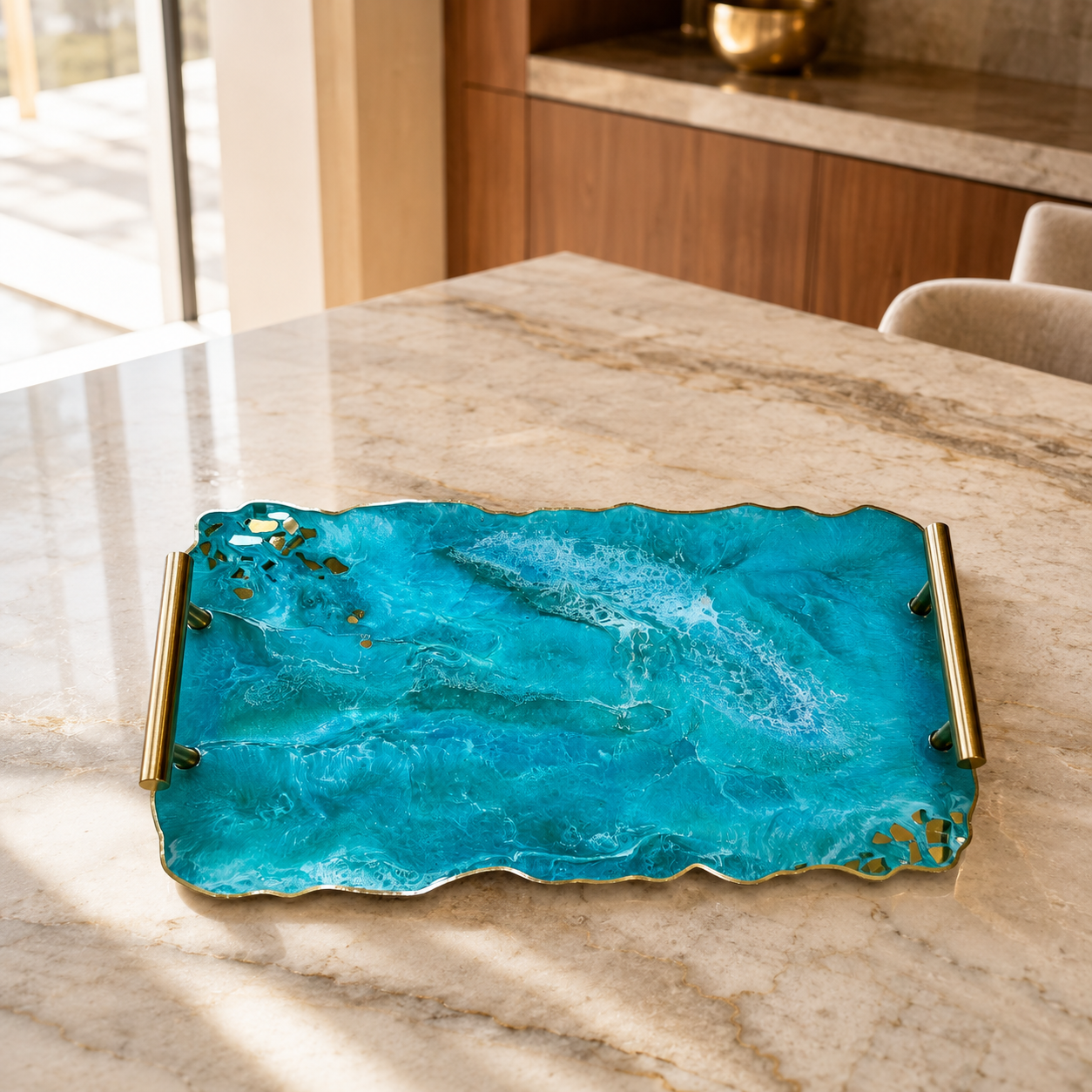 Ocean colors tray handmade epoxy resin geode design