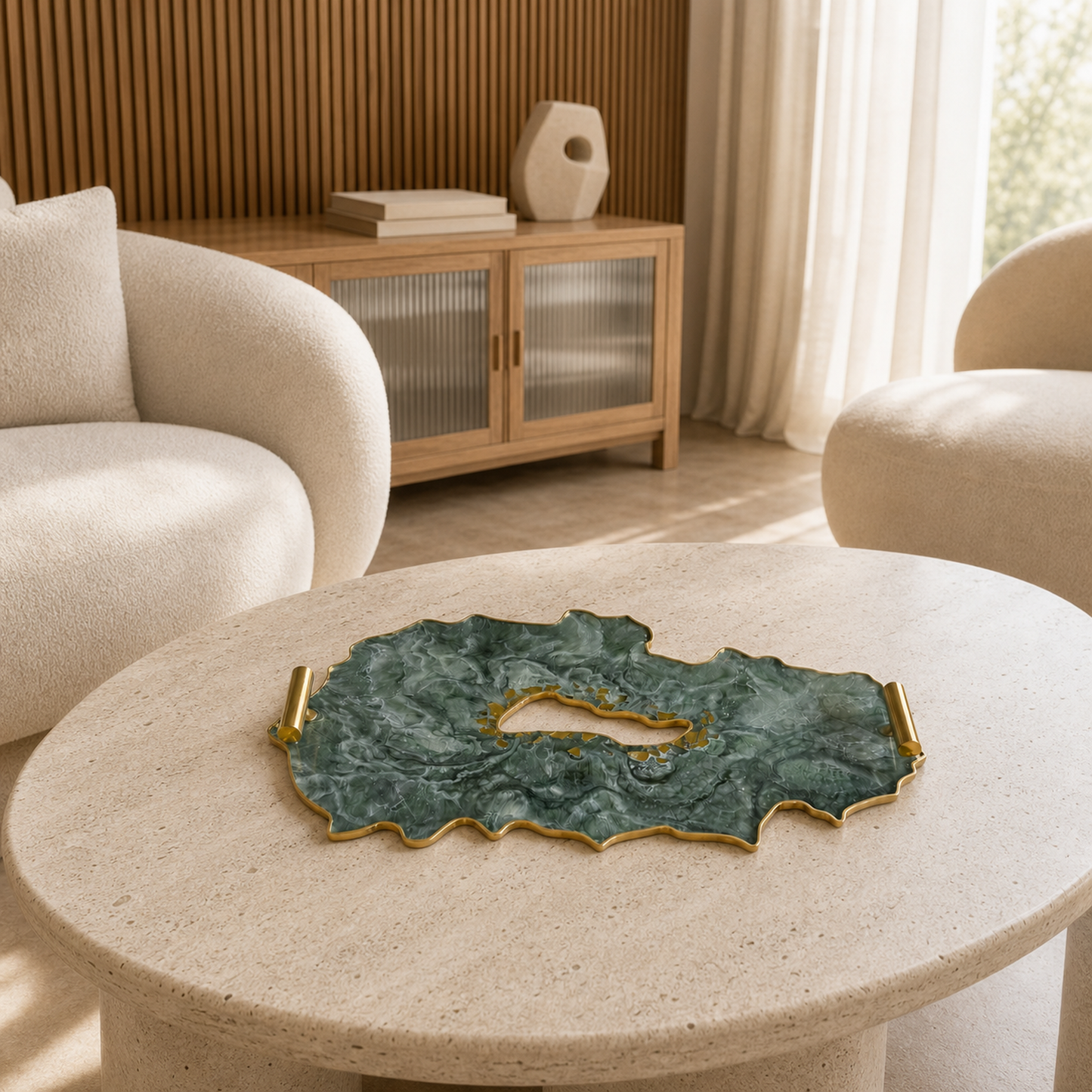 Green tray handmade epoxy resin geode design
