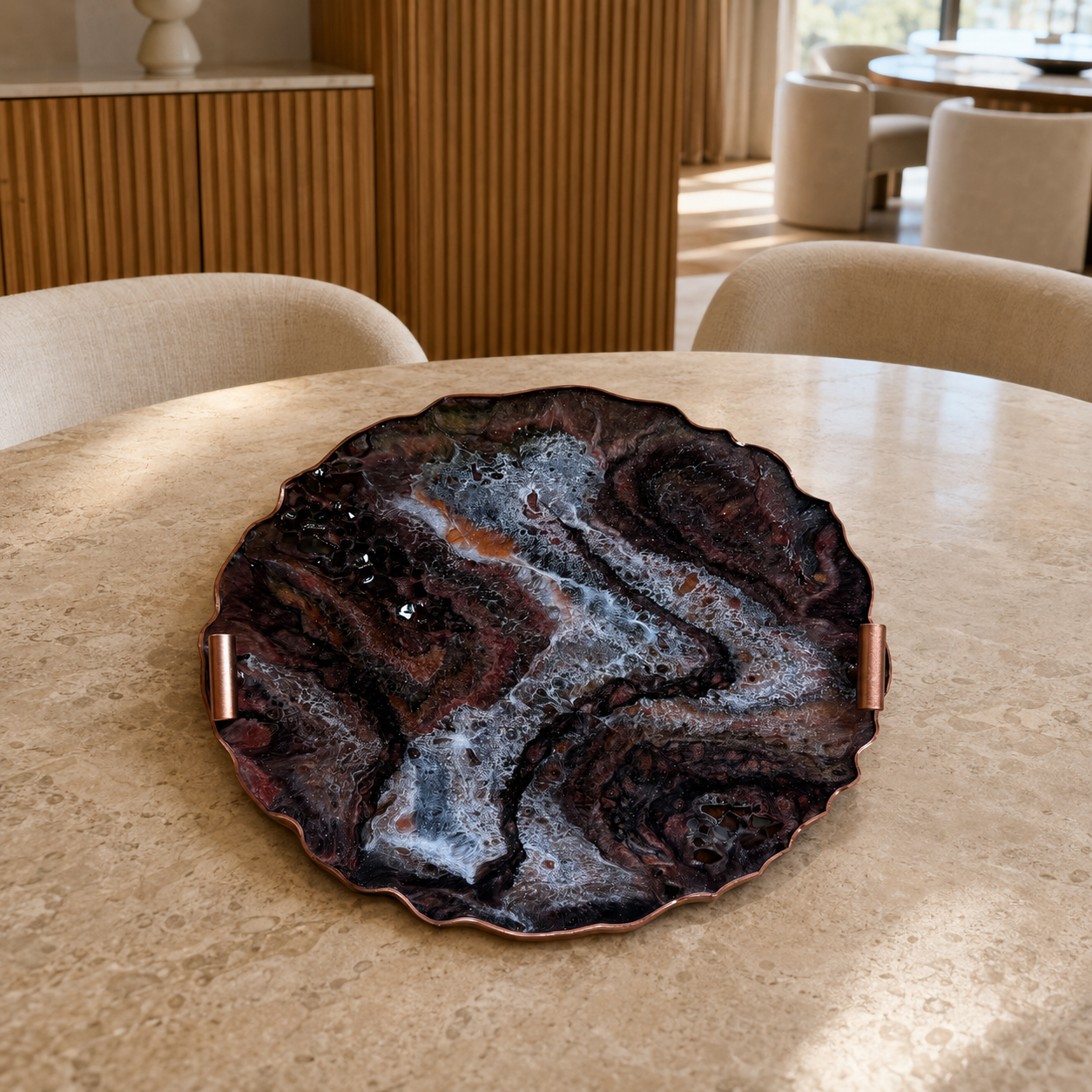Black, Bronze and Copper tray handmade epoxy resin geode design
