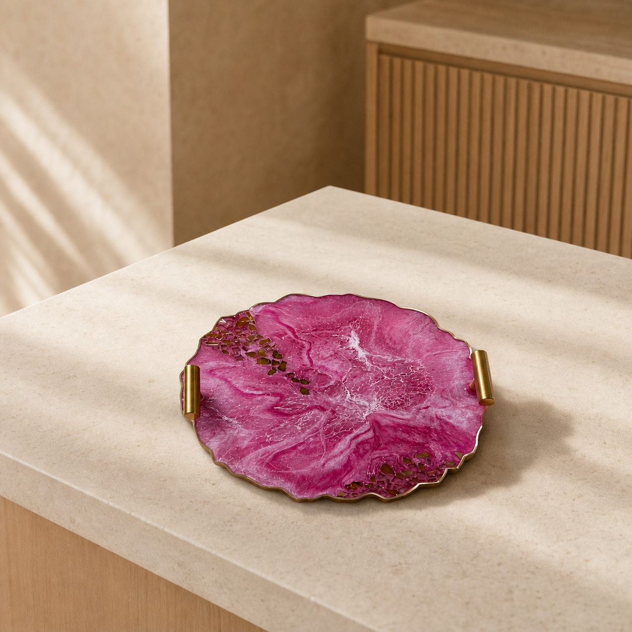 Pink tray handmade epoxy resin geode design