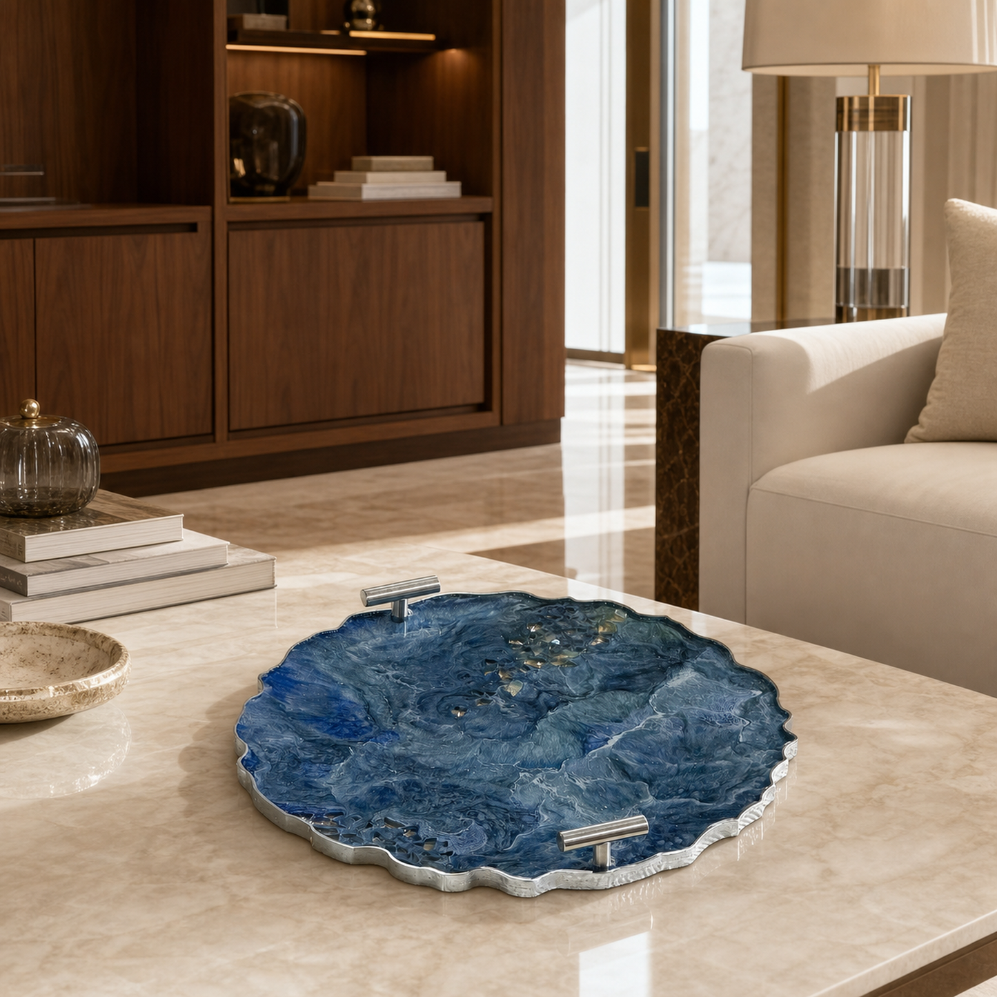 Blue tray handmade epoxy resin geode design