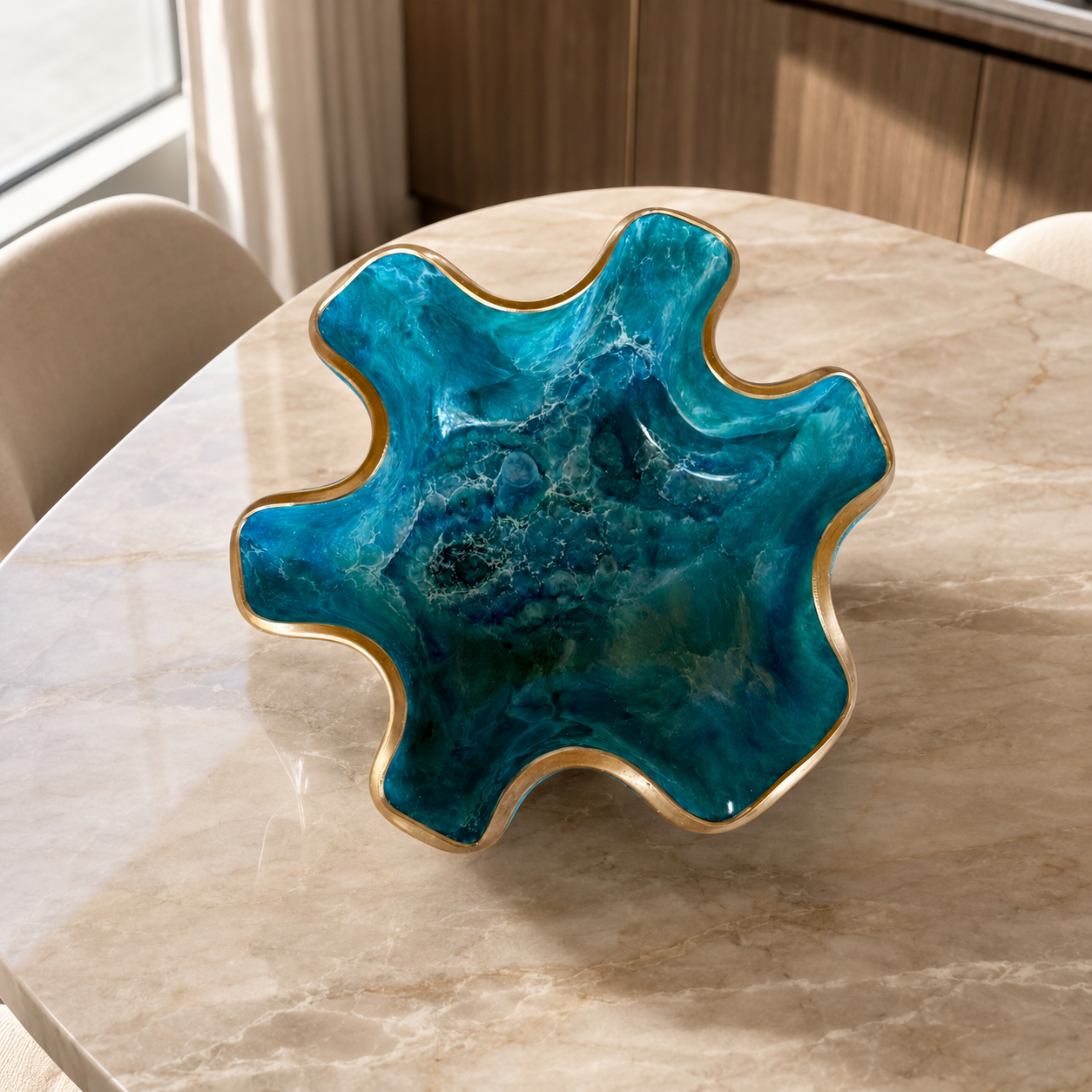 Small Ocean colors bowl, 8x3" geode design epoxy resin