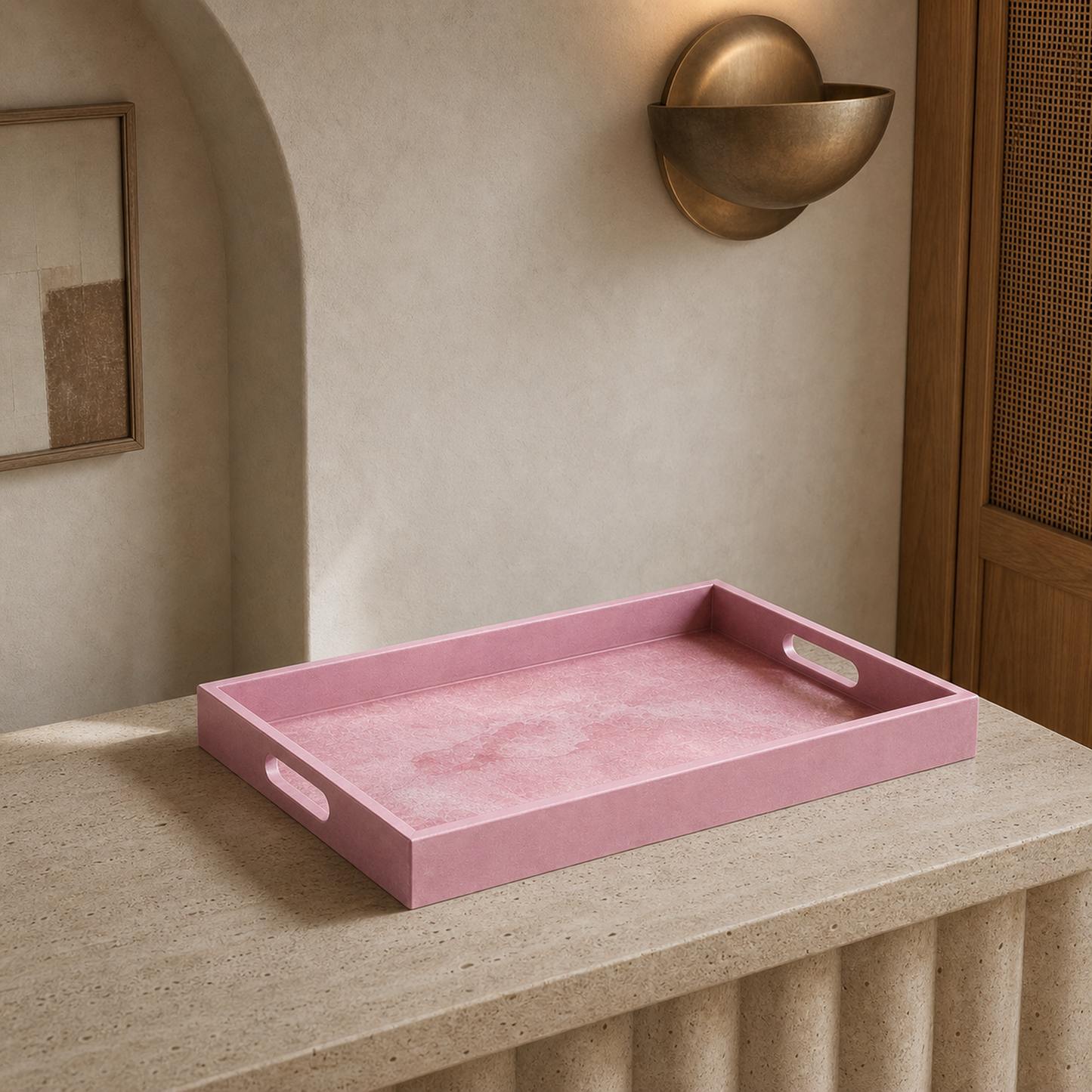 Light Pink wooden tray handmade epoxy resin geode design, 3 sizes