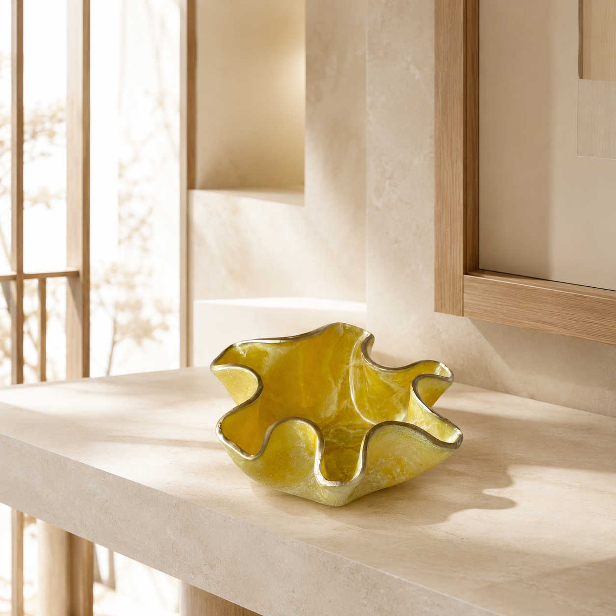 Small Yellow bowl, 8x3" geode design epoxy resin