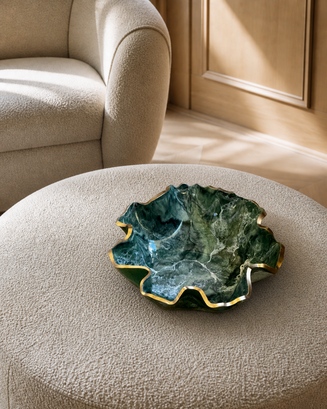 Medium Green bowl, 11x3" geode design epoxy resin
