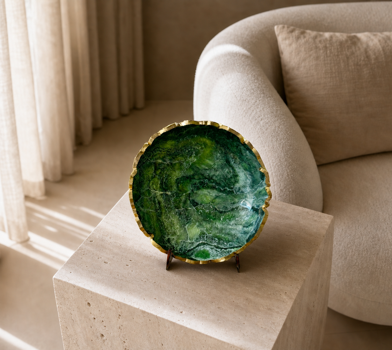 Small Green bowl, 8x2" geode design epoxy resin
