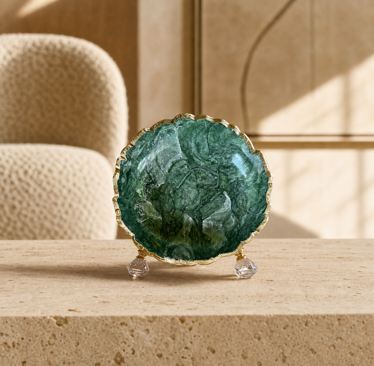 Small Green bowl, 8x2" geode design epoxy resin