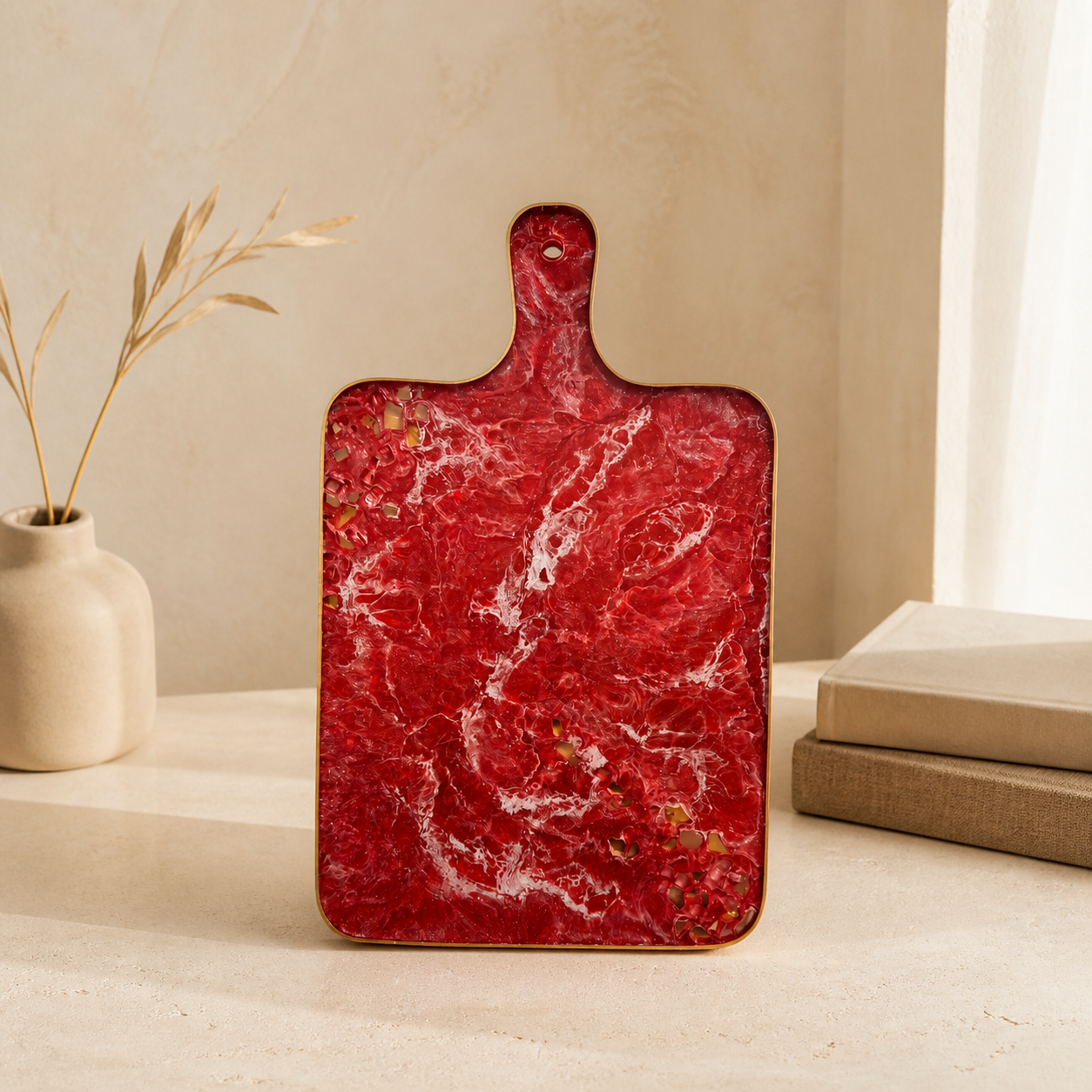 Red Cheese board, 3 sizes handmade epoxy resin geode design