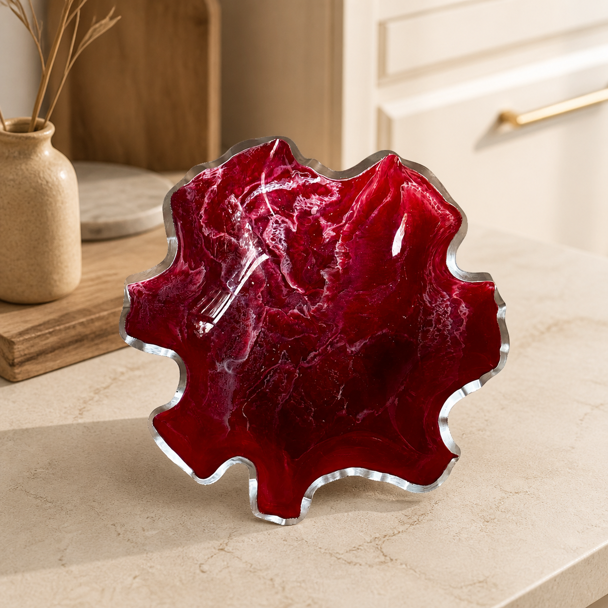 Medium Red bowl, 11x3" geode design epoxy resin