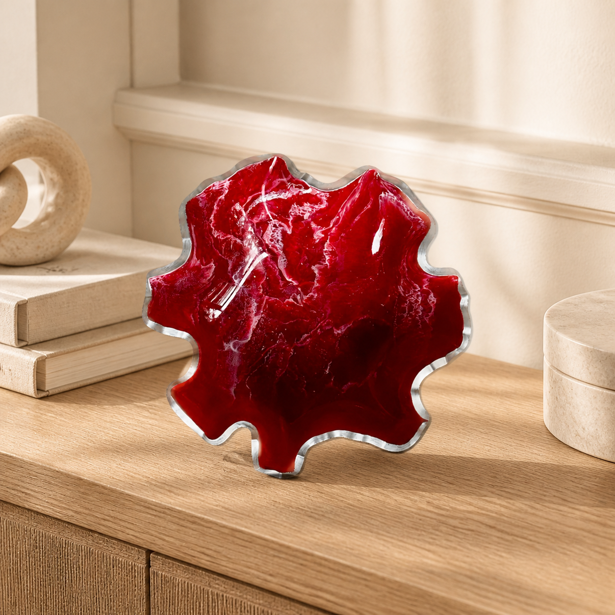 Medium Red bowl, 11x3" geode design epoxy resin