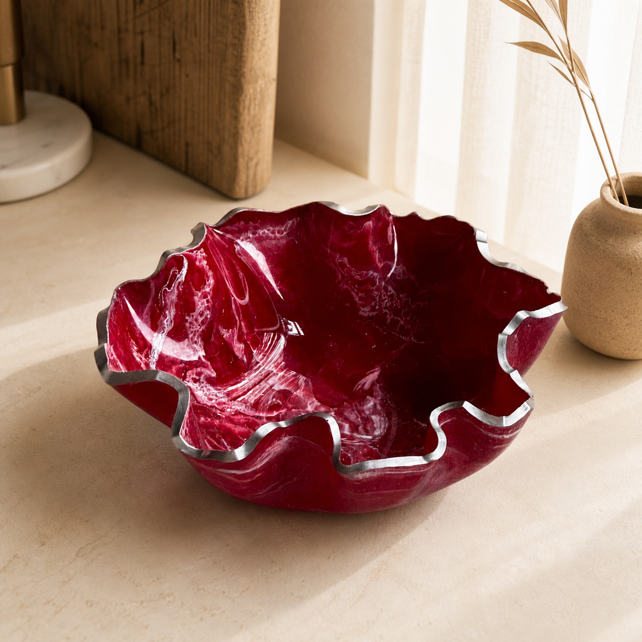 Medium Red bowl, 11x3" geode design epoxy resin