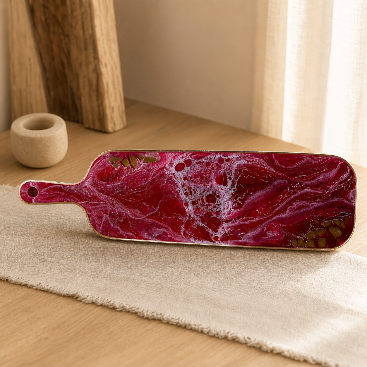 Red Cheese board, 3 sizes handmade epoxy resin geode design