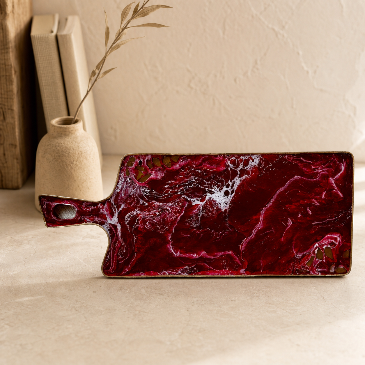 Red Cheese board, 3 sizes handmade epoxy resin geode design