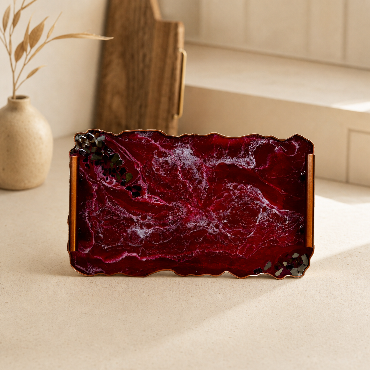 Red tray handmade epoxy resin geode design