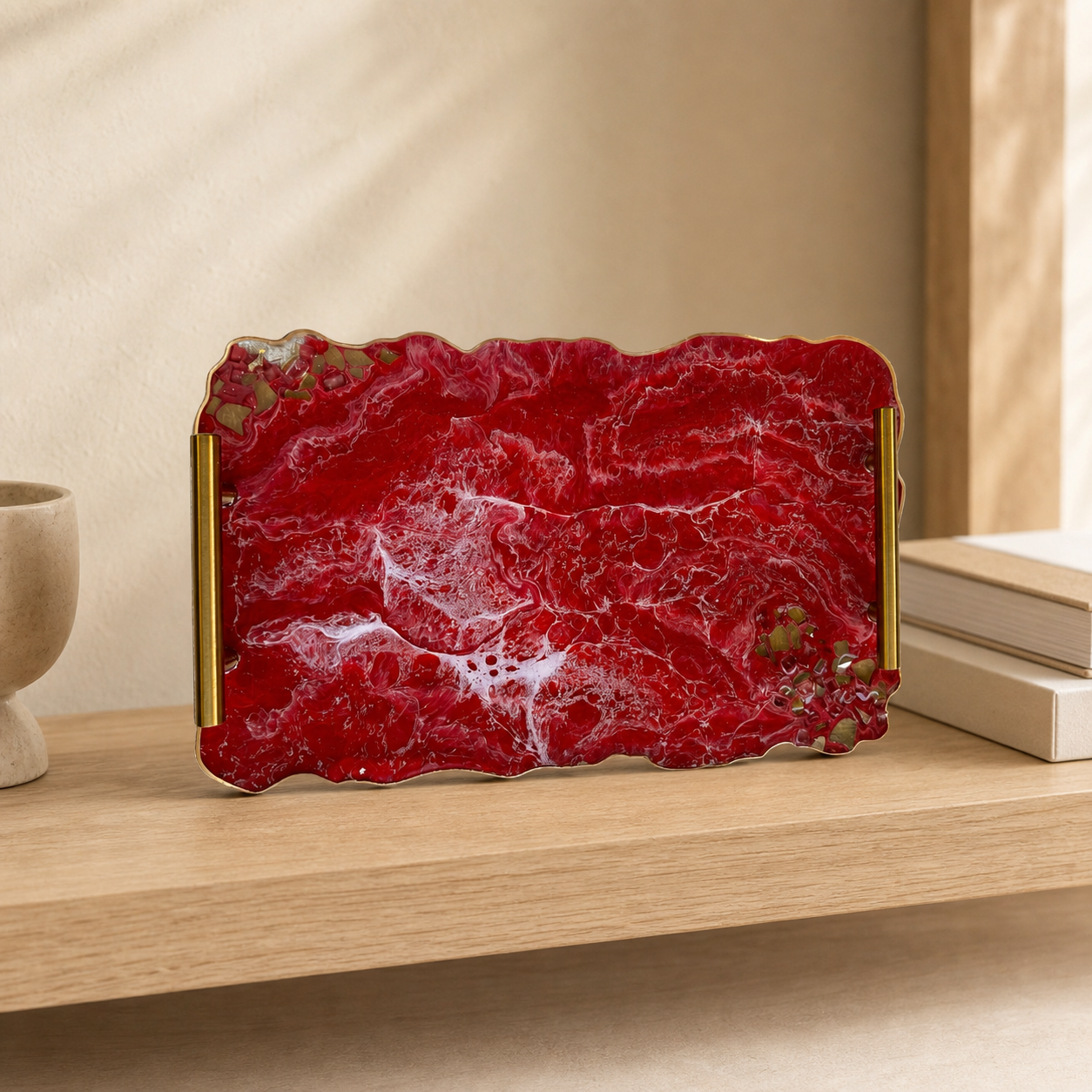 Red tray handmade epoxy resin geode design