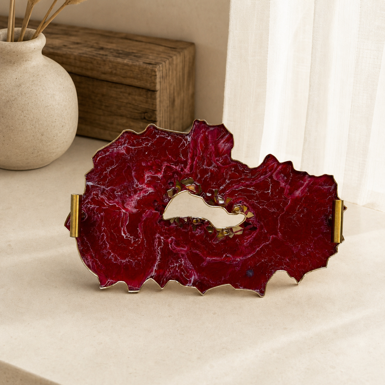 Red tray handmade epoxy resin geode design