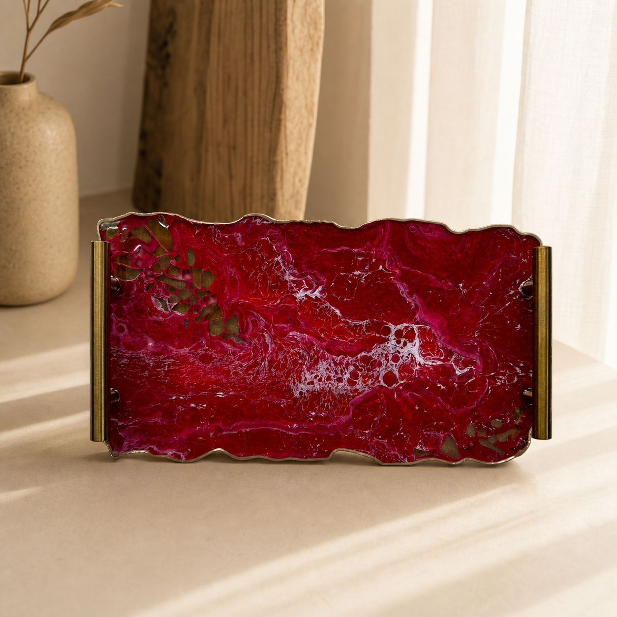 Red tray handmade epoxy resin geode design