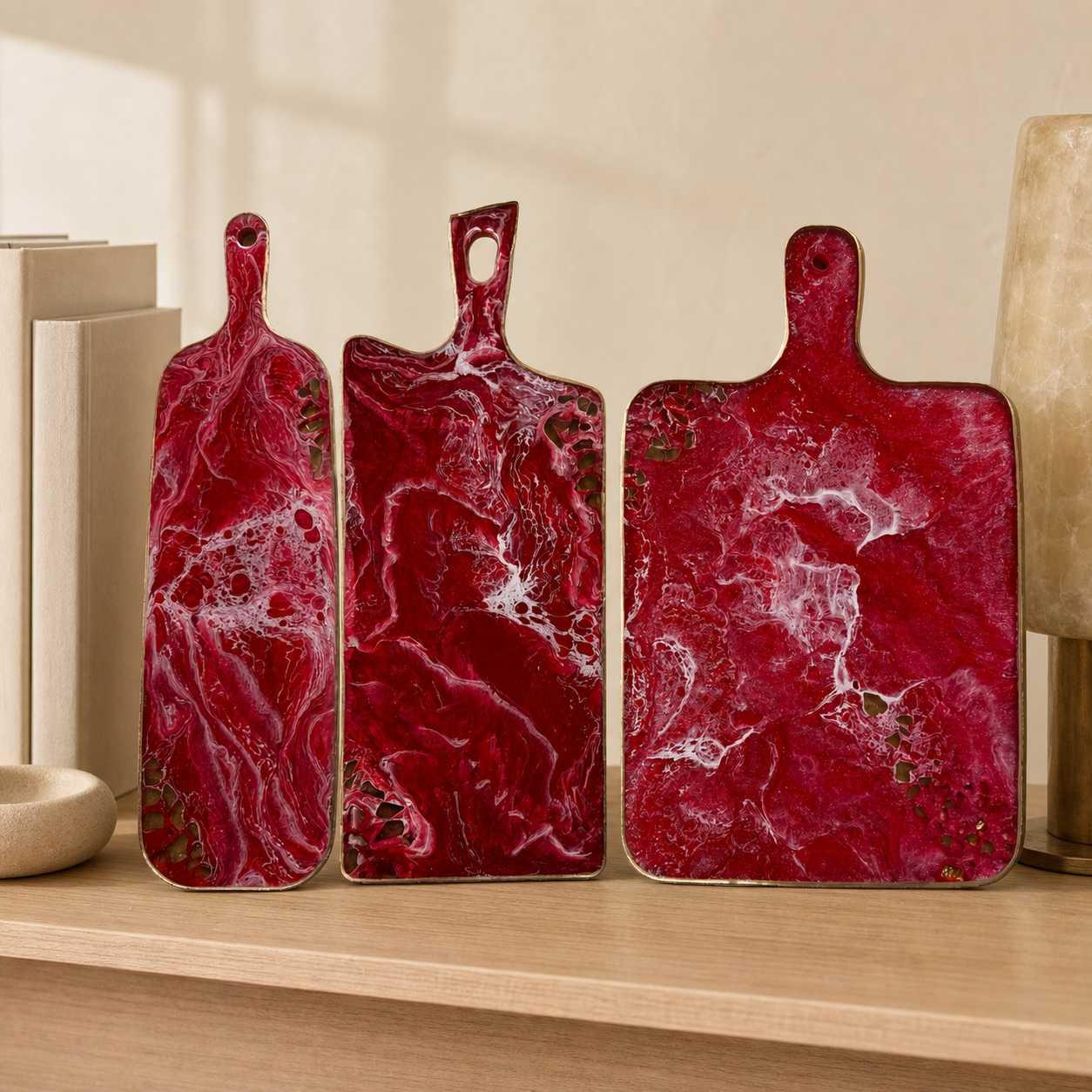 Red Cheese board, 3 sizes handmade epoxy resin geode design