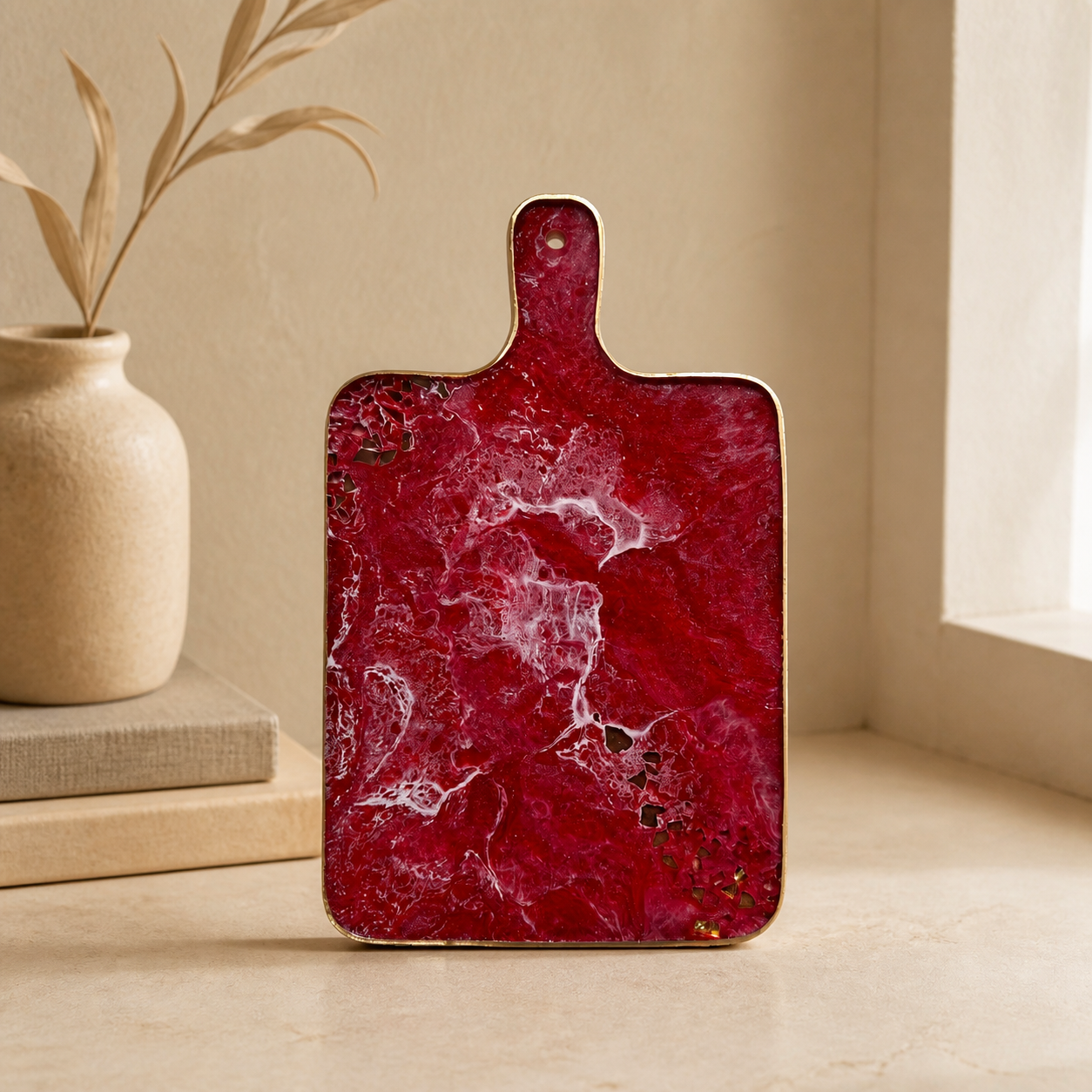 Red Cheese board, 3 sizes handmade epoxy resin geode design